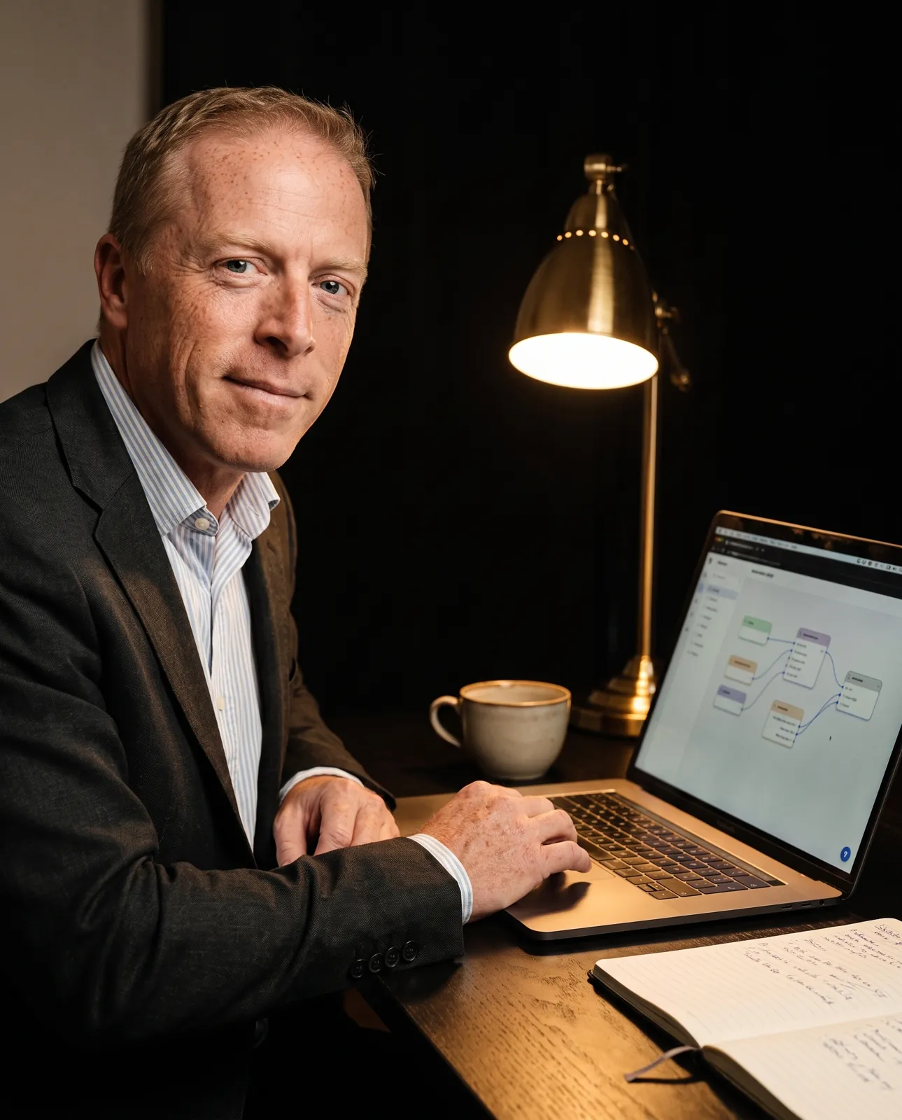 Thilo Krause am Laptop, beim Bauen eines Workflows